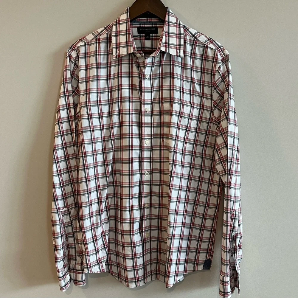 Banana Republic Men’s Untucked Oxford Plaid Long Sleeve Shirt M